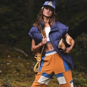 Free People Freerider Vista Jogger Sweatpant Patched Blue Orange Large NWT.